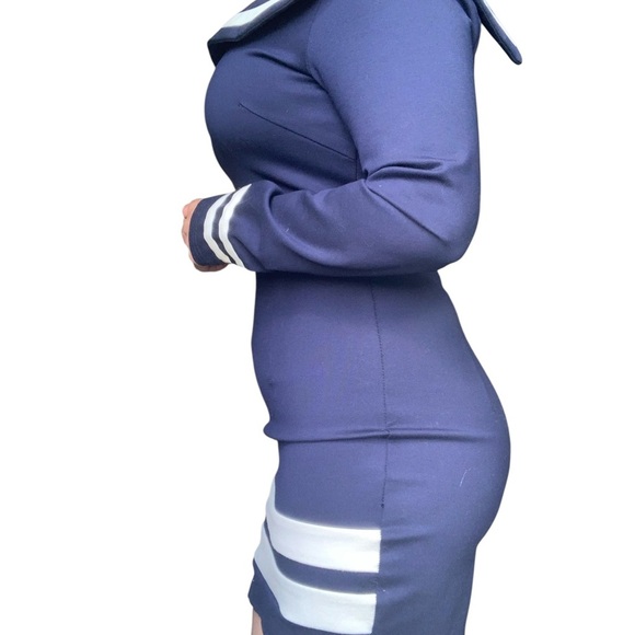 Navy & White Nautical Bodycon Dress – Size M - Picture 2 of 10